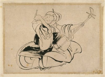 Seated Woman with Shamisen by Katsushika Hokusai
